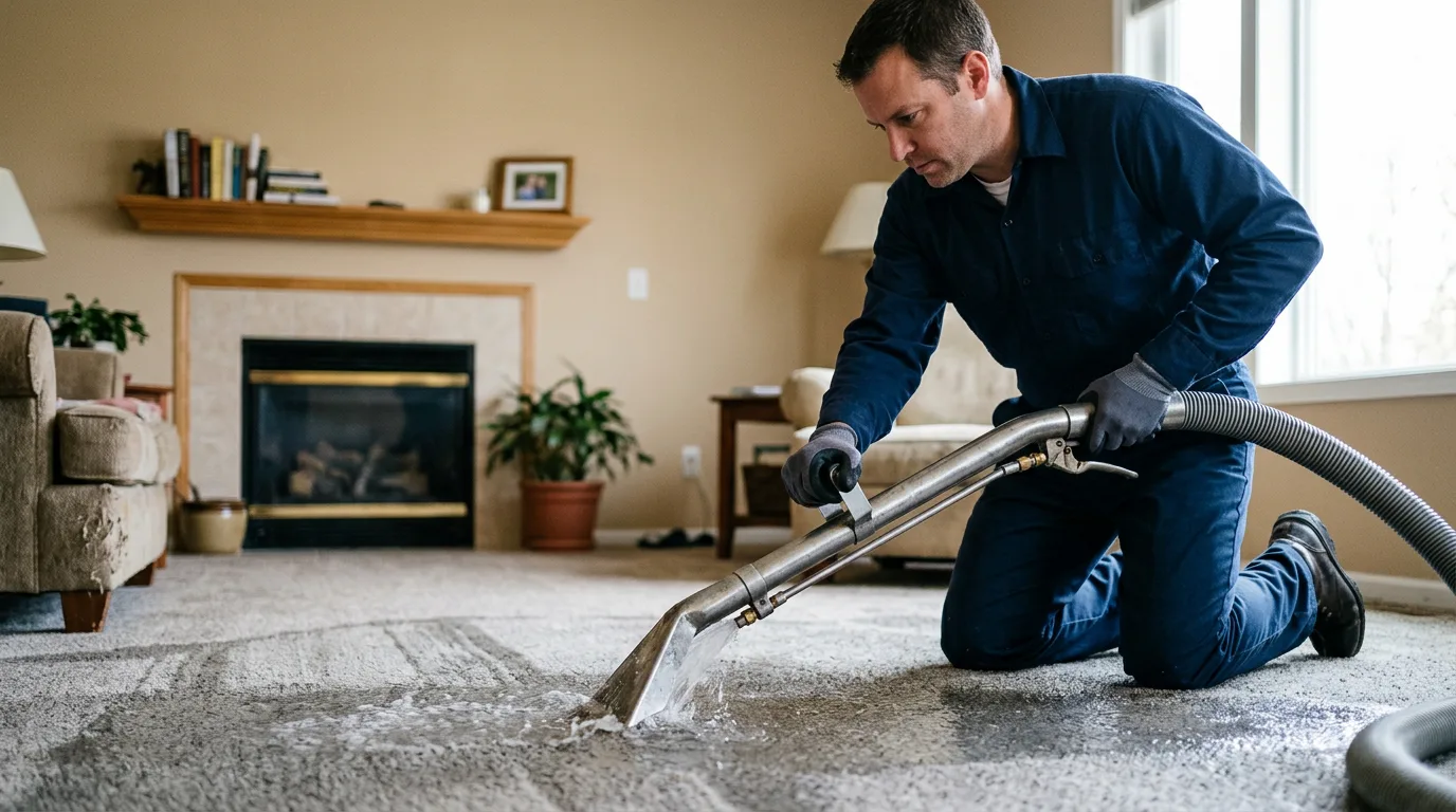 Water damage restoration technician working near Edson, KS